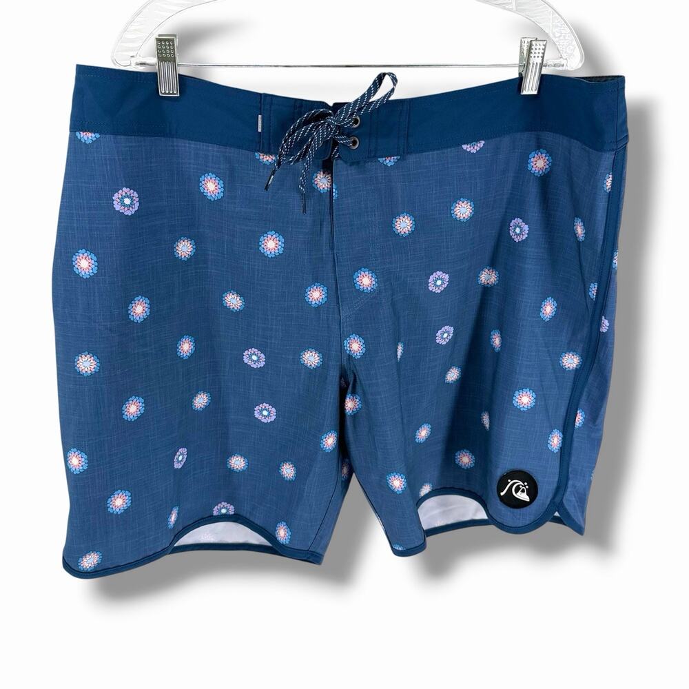 Quiksilver Men 40 Board Shorts SurfSilk Scallop Swim Trunks Retro‎ Surfcore Blue